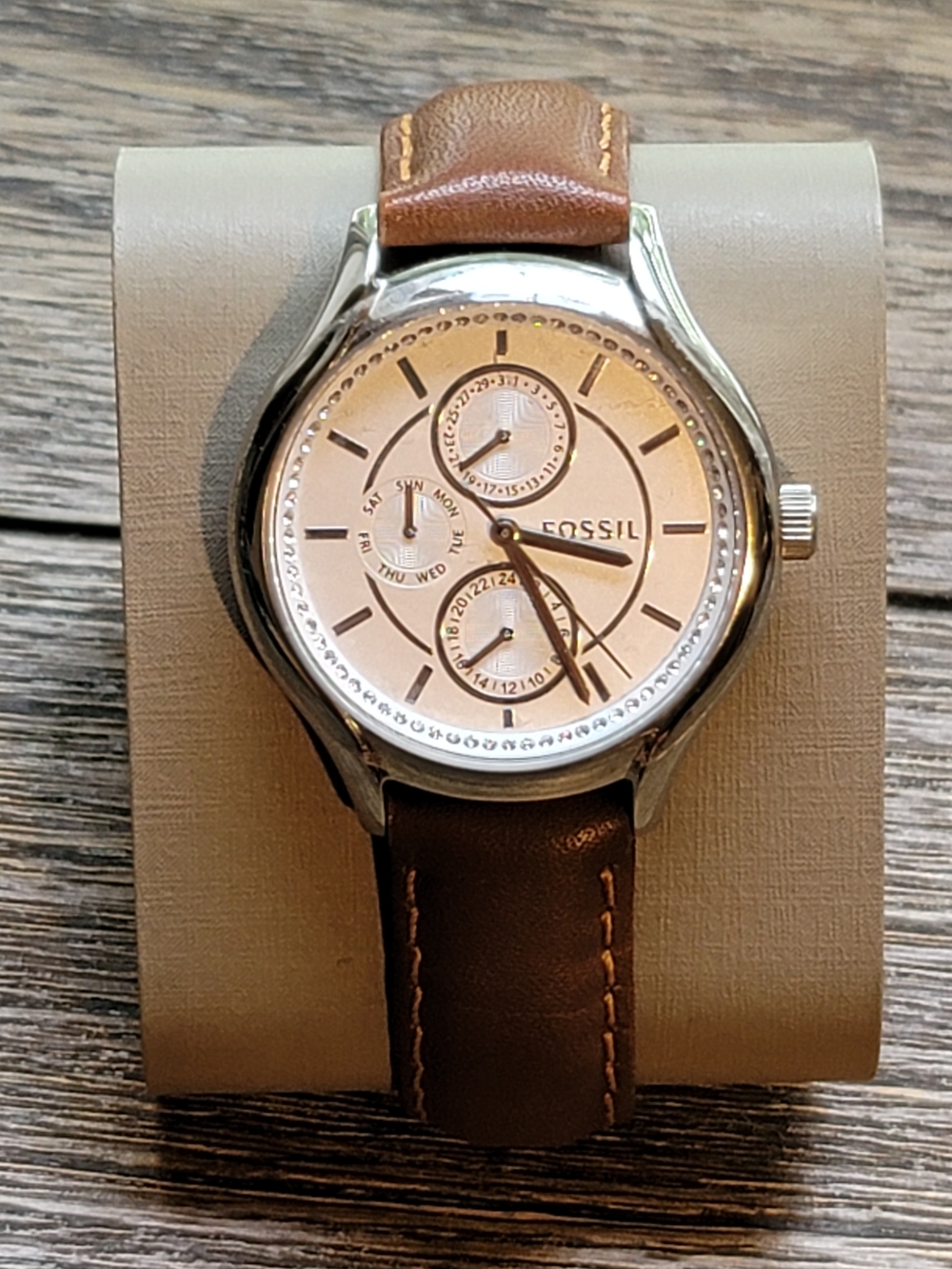 Fossil Brown Leather Strap Silver Case Women's Watch